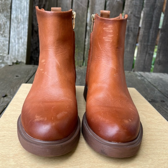 Franco Sarto Wm’s Bealy Cognac Leather Ankle Boots Sz 7.5 - Picture 5 of 13